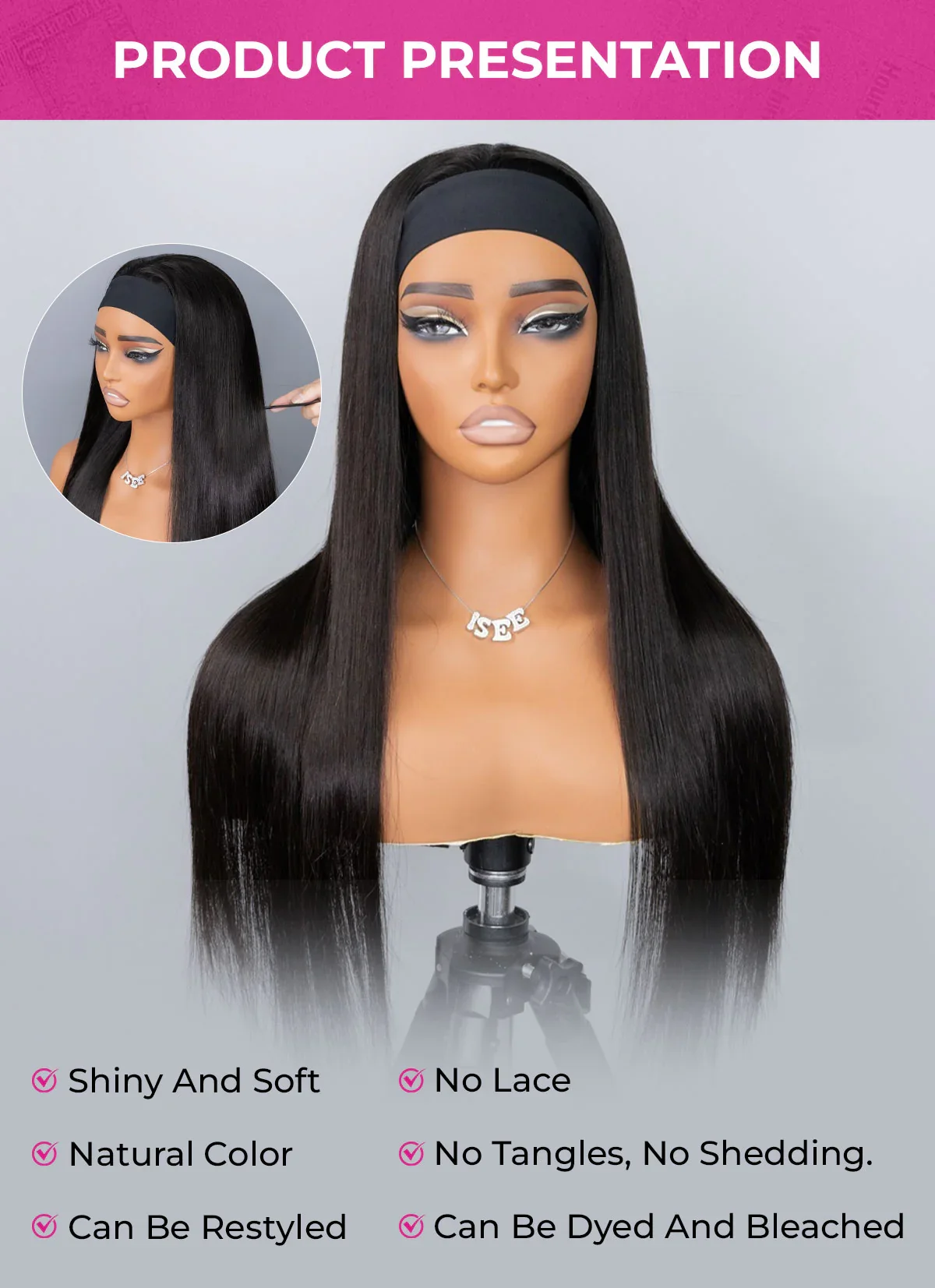 Bone Straight Headband Wig