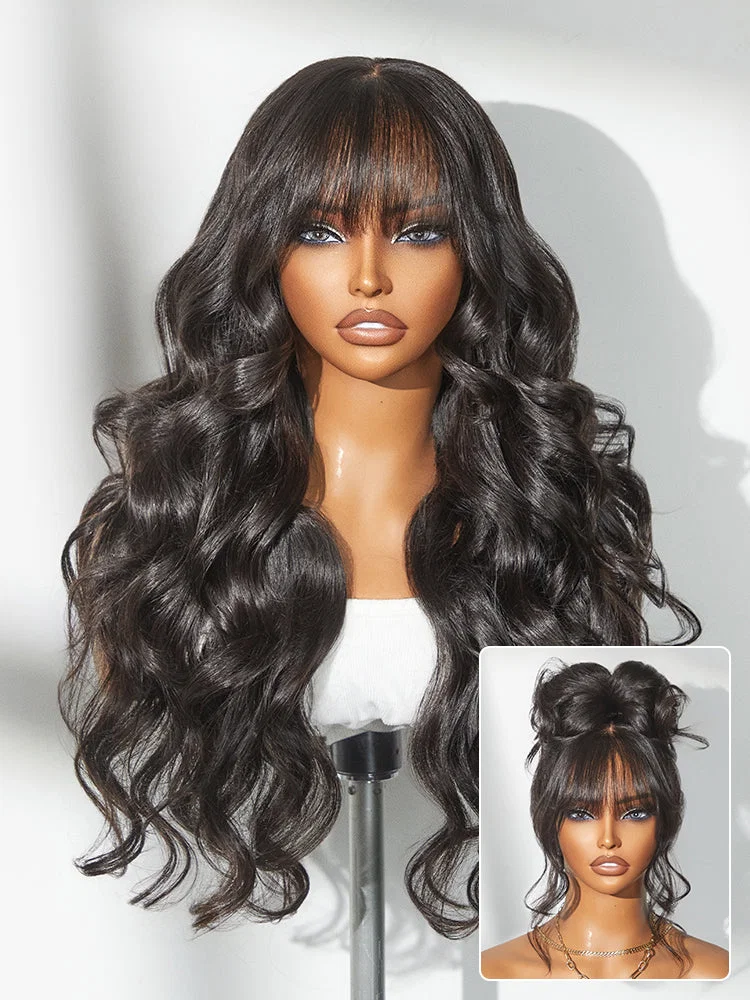 Body Wave Closure Wig with Bangs, front view